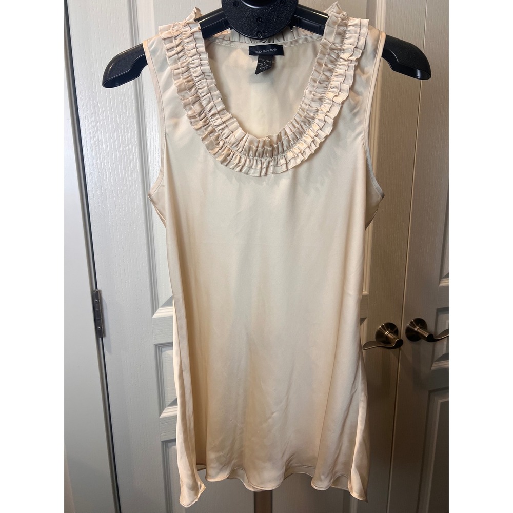 Blouse Women L Satin Ruffle Neck Romantic Coquette Old Money Elegant Holiday NYE